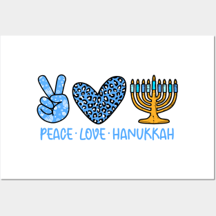 Peace Love Hanukkah Leopard Hanukkah Menorah Jewish Posters and Art